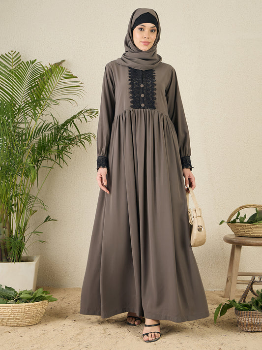 Grey Lace Work Abaya Burqa with Matching hijab