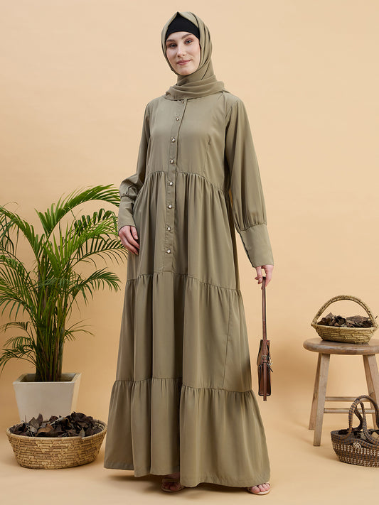 Modest Solid Beige Abaya Burqa with Matching Hijab
