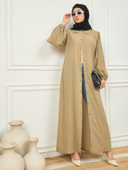 Front Open Beige Solid abaya burqa with black Georgette Hijab