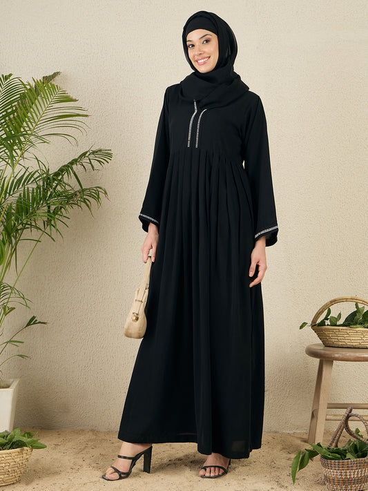 Embroidered Black Abaya Burqa with Black Hijab