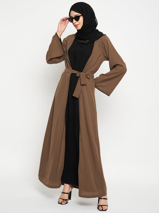 Oat Solid Front Open Shrug with Black Georgette Hijab