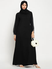 Piping Design Black Solid Women A-line Abaya Burqa With Black Georgette Scarf