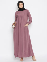 Puce Pink Abaya for Women with Chikan hand Embroidery with Black Georgette Scarf