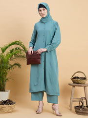 Front Open Modest Co-ord Set with Matching Hijab