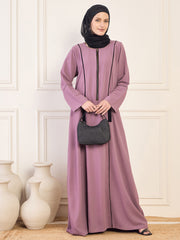 Zip-Closure Piping Detailing Pink Solid Abaya Burqa With Black Georgette Hijab