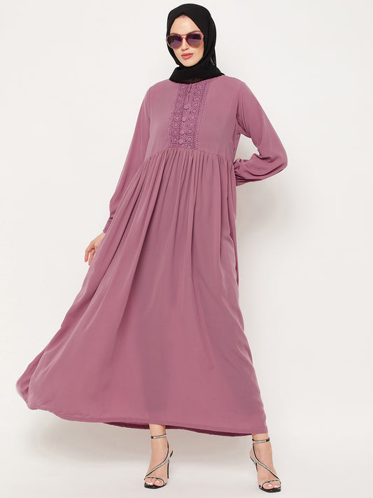 Lace Worked Abaya for Women with Black Georgette Scarf