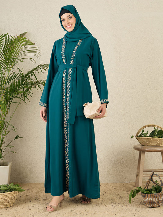 Embroidered 2 Pieces Shrug Set Abaya with Matching Scarf