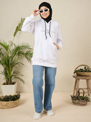 Modest White Fleece Deen Over Dunya Winter Women's Hoodie