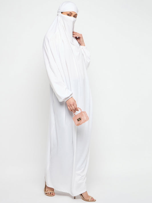 One Piece White Loose Fit Jilbab Abaya For Girls and Women