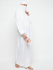 One Piece White Loose Fit Jilbab Abaya For Girls and Women