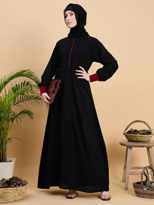 Modest Black Zip Abaya Burqa with Black Georgette Hijab