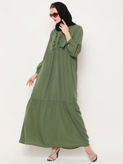 Jade Green Ruffle Design Abaya for Women with Black Georgette Scarf