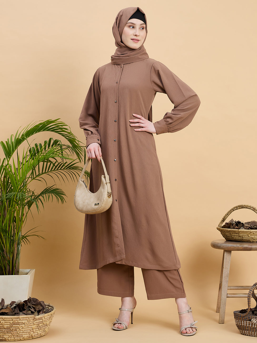 Modest Front Open Co-ord Set with Matching Hijab