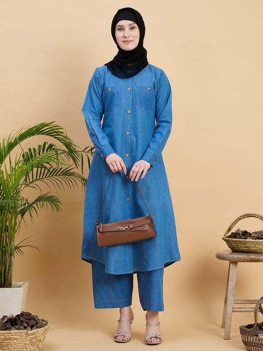 Modest Front Open Denim Co-ord set for women
