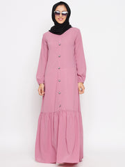 Pink Solid Frill Abaya with Black Georgette Hijab