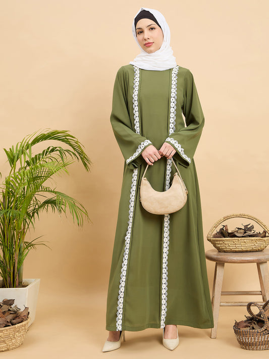 Modest Lace Abaya Burqa with White Georgette Hijab