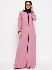 Puce Pink Color Piping Design Abaya for women with Black Georgette Scarf