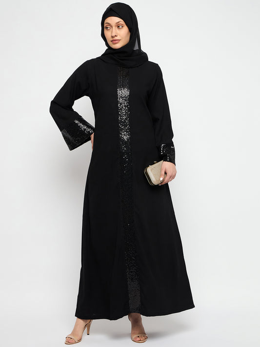 Black Embroidery Abaya With Black Georgette Hijab