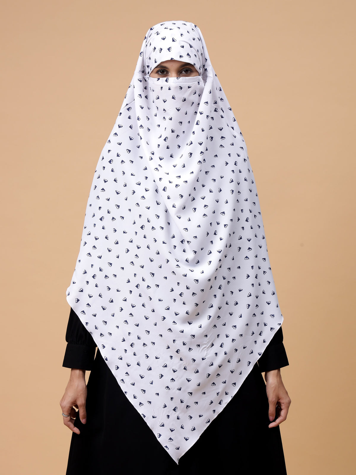 Single-Layer White Printed Khimar Prayer Hijab for Women