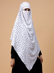 Single-Layer White Printed Khimar Prayer Hijab for Women