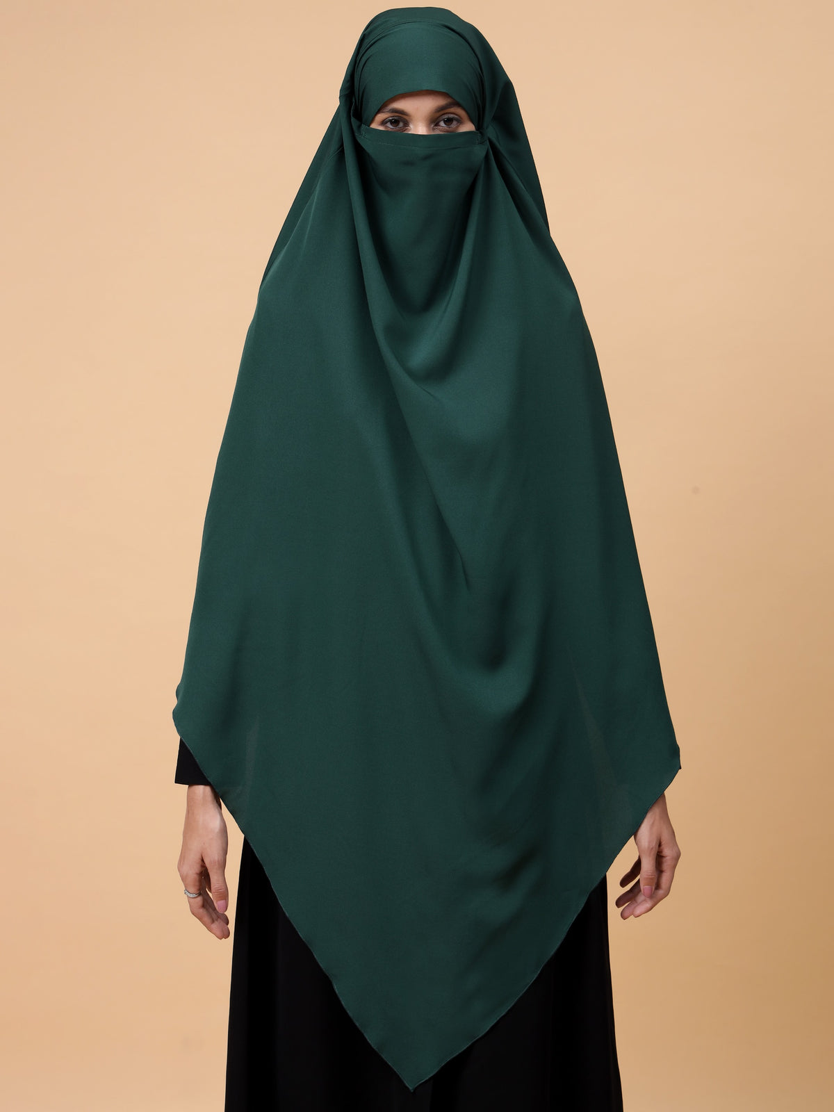 Single-Layer Green Solid Khimar Prayer Hijab for Women