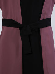 Inner Part Included Pink Solid Front Open Nida Matte Shrug with Black Georgette Hijab