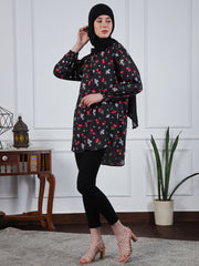 MultiColor Printed Soft Crepe Fabric Front Open Women's Modest Shirt