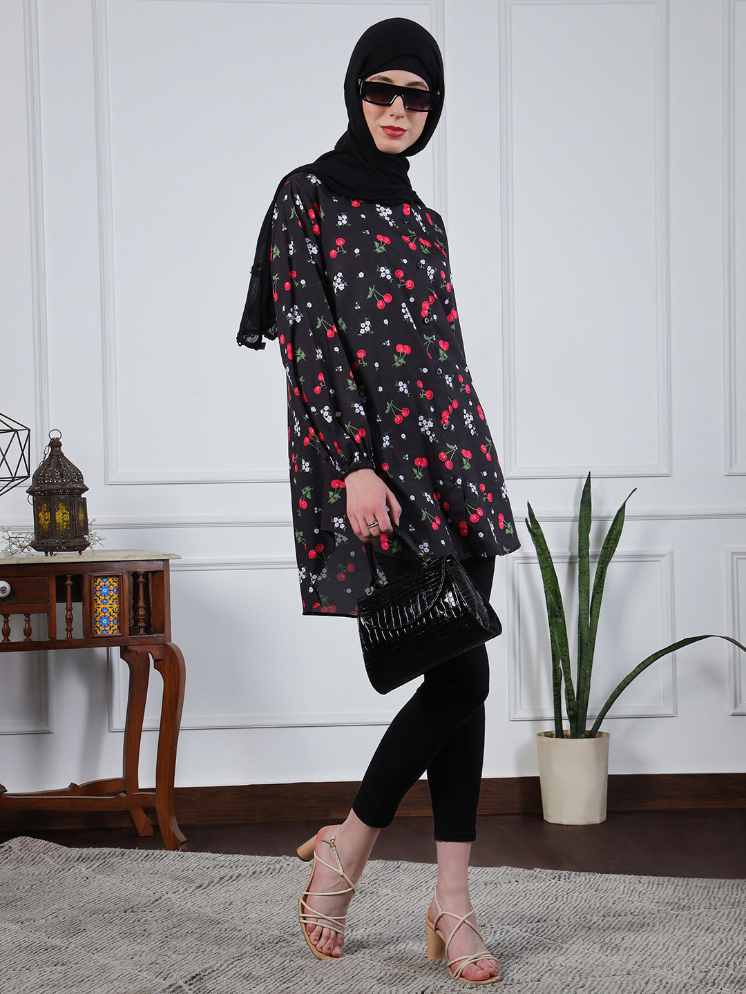 MultiColor Printed Soft Crepe Fabric Front Open Women's Modest Shirt