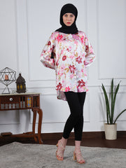 MultiColor Printed Soft Satin Fabric Front Open Modest Shirt For Women