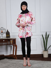 MultiColor Printed Soft Satin Fabric Front Open Modest Shirt For Women