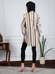 Front Open Multi-Color Striped Modest Shirt For Women