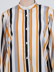 Front Open Multi-Color Striped Modest Shirt For Women