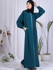 Bottle Green Piping Design Abaya for women with Black Georgette Hijab