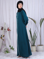 Bottle Green Piping Design Abaya for women with Black Georgette Hijab