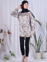 Soft Satin Multi-Color Printed Front Open Modest Shirt