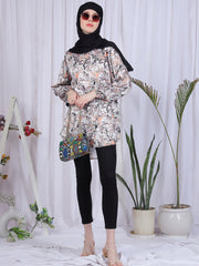 Soft Satin Multi-Color Printed Front Open Modest Shirt