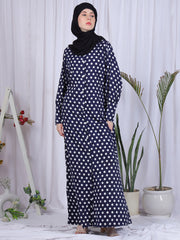 Blue Polka-Printed Front Open Abaya for Women with Black Georgette Hijab