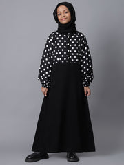 Polka Dot Printed Top-Skirt-Style Abaya Dress For Modest Kids Girls