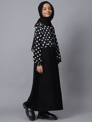 Polka Dot Printed Top-Skirt-Style Abaya Dress For Modest Kids Girls