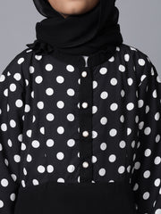 Polka Dot Printed Top-Skirt-Style Abaya Dress For Modest Kids Girls