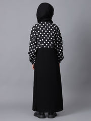 Polka Dot Printed Top-Skirt-Style Abaya Dress For Modest Kids Girls