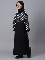 Polka Dot Printed Top-Skirt-Style Abaya Dress For Modest Kids Girls