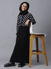 Polka Dot Printed Top-Skirt-Style Abaya Dress For Modest Kids Girls