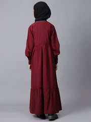 Embroidery Detailing Solid Maroon Abaya for Modest Kids Girls