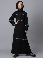 Black Solid Puff Sleves Abaya for Modest Kids Girls