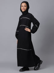 Black Solid Puff Sleves Abaya for Modest Kids Girls