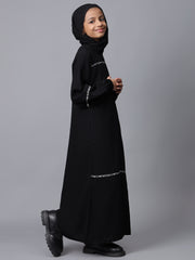 Black Solid Puff Sleves Abaya for Modest Kids Girls