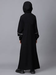 Black Solid Puff Sleves Abaya for Modest Kids Girls