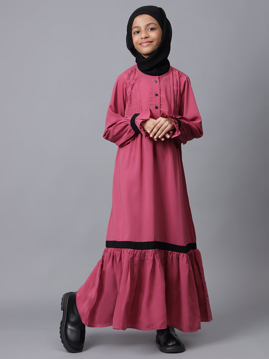 Pink Solid Bell Sleves Abaya for Modest Kids Girls