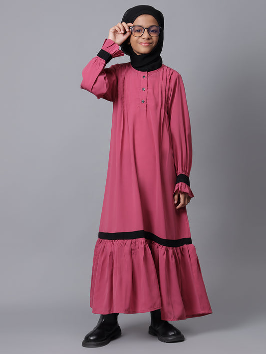 Pink Solid Bell Sleves Abaya for Modest Kids Girls